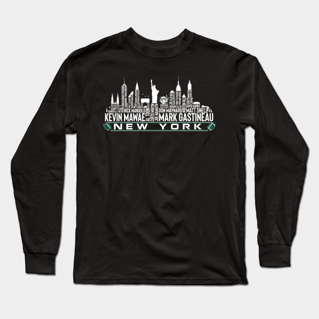 New York Football Team All Time Legends, New York City Skyline Long Sleeve T-Shirt by Legend Skyline